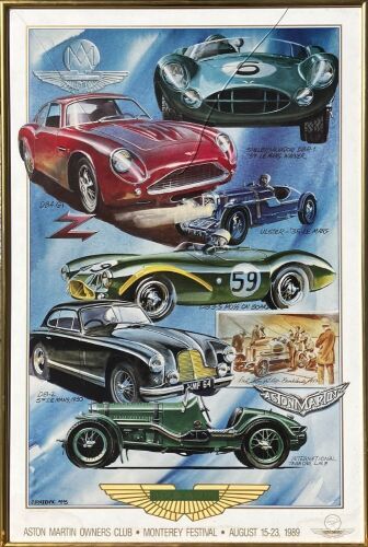 358 · ASTON MARTIN: A framed colour poster of the 1989 Monterey Historic Races celebrating the Aston Martin marque, 50cm x 75cm