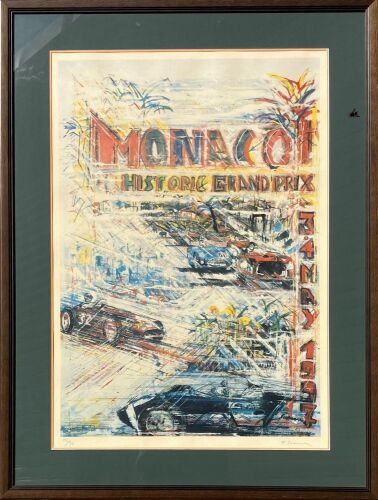 588 · MONACO: A Limited Edition framed print of the original artwork by for the Monaco Historic Grand Prix held on the 3-4 May, 1997, signed by the artist and numbered 15/50, 74cm x 98cm