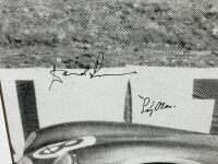 ASTON MARTIN: A pair of framed black and white photographs showing the DB3/S finishing second at Le Mans in 1956 with Peter Collins and Stirling Moss co-driving, both signed by Stirling Moss, 60cm x 50cm - 2