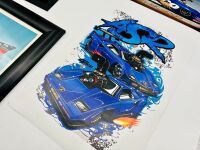 DRAG RACING: A framed and unframed illustration, a Mark Hinchelwood signed sign, a Willys bar mat and a group of 13 drag racing posters [Location: Sydney] - 4