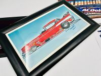 DRAG RACING: A framed and unframed illustration, a Mark Hinchelwood signed sign, a Willys bar mat and a group of 13 drag racing posters [Location: Sydney] - 5