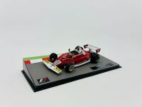 FERRARI: A 1:43 scale model by IXO of the Ferrari 1977 312 T2 driven by Niki Lauda in the 1977 Brazilian Grand Prix, together with display case [Location: Sydney] - 2