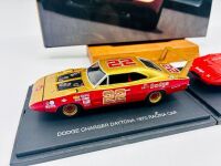 DODGE DAYTONA: Two 1:43 scale models of the Dodge Daytona by Universal Hobbies, together with a hardcover book 'Supercars: The Story of the Dodge Charger Daytona and Plymouth Superbird' by Frank Moriarty [Location: Sydney] - 2