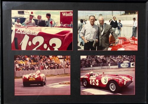 30 · FERRARI: A pair of framed colour photo montages of the 375 Plus '0392 AM' being raced at Monterey, one 70cm x 60cm the other 70cm x 50cm, together with a framed photograph, 28cm x 36cm