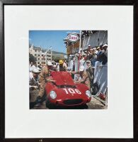 FERRARI: A framed colour photograph of the 250 TR/58 '0726' co-driven to victory at the 1958 Targa Florio by Luigi Musso and Olivier Gendebien, 42cm x 43cm
