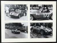 FERRARI: A framed set of four black and white photographs of the 196S Dino '0776' at the 1960 Targa Florio, 67cm x 50cm