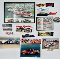 NASCAR: A group of Nascar items including two 1:43 scale models, two framed prints, a novelty licence plate, four unframed photos, seven stickers and four posters [Location: Sydney]