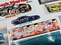 NASCAR: A group of Nascar items including two 1:43 scale models, two framed prints, a novelty licence plate, four unframed photos, seven stickers and four posters [Location: Sydney] - 10