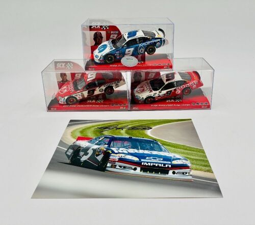 321 · KASEY KAHNE: Three 1:32 scale Nascar slot cars by SCX including one signed model together with a signed photograph [Location: Sydney]