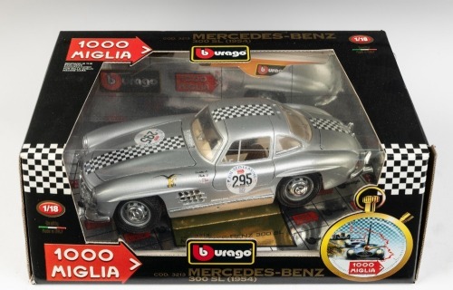 87 · MERCEDES BENZ: A Bburago 1:18 scale 1954 Mercedes Benz 300 SL model, in full 1000 Miglia packaging, model number 3213