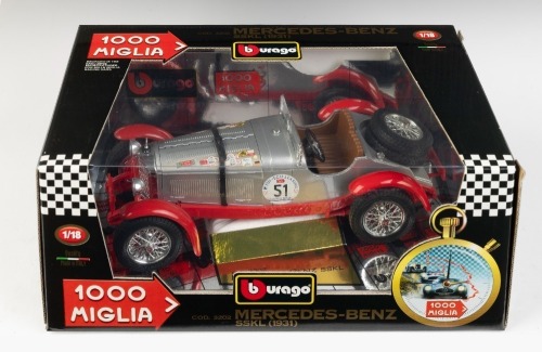 MERCEDES BENZ: A Bburago 1:18 scale 1931 Mercedes Benz SSKL model, in full 1000 Miglia packaging, model number 3202