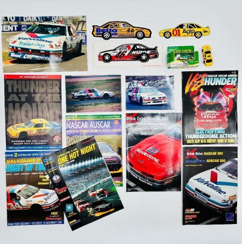 324 · NASCAR AUSCAR: A group of Australian NASCAR and AUSCAR items including three photos, seven programs, two 1:64 scale models, two posters and stickers [Location: Sydney]