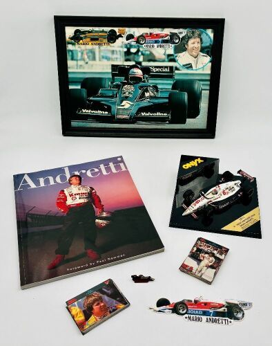 MARIO ANDRETTI: A group of items showcasing Mario Andretti's Indy Car career [Location: Sydney]