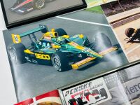 INDY CAR: Six photos including two framed items signed by Al Unser Jr and Tony Bettenhausen, together with a 1:64 scale model by Johnny Lightning [Location: Sydney] - 6