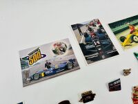 INDIANAPOLIS 500: A 1996 Micro Machine 'Indianapolis 500 Race Veterans' four car set with 19 Indy 500 postcards and nine badges [Location: Sydney] - 7