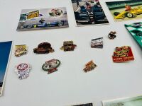 INDIANAPOLIS 500: A 1996 Micro Machine 'Indianapolis 500 Race Veterans' four car set with 19 Indy 500 postcards and nine badges [Location: Sydney] - 8
