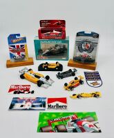 INDY CAR: Eight Indy Car models in various scales together four stickers [Location: Sydney]