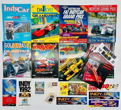 341 · INDY CAR GOLD COAST: Eleven event programs for the Indy Car Gold Coast race together with stickers and a badge [Location: Sydney]