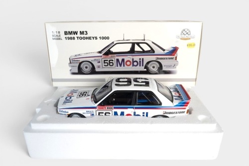 95 · BMW: An Autoart 1:18 scale 1988 BMW M3, car # 56 Tooheys 1000 entrant, limited edition (1832 of 2350) in original box with COA signed by Jim Richards
