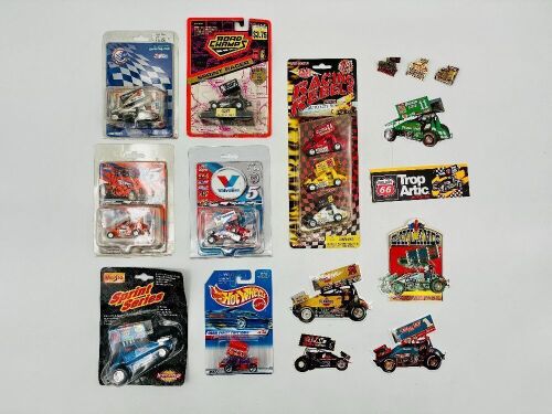 362 · SPRINT CARS: Eight 1:64 scale and one 1:32 scale model sprint cars together with six stickers and three badges [Location: Sydney]