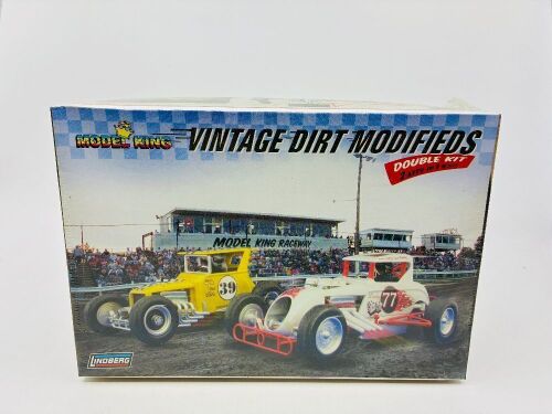DIRT MODIFIED: A 1:24 scale model kit by Lindberg of two vintage dirt modifieds, unopened box [Location: Sydney]