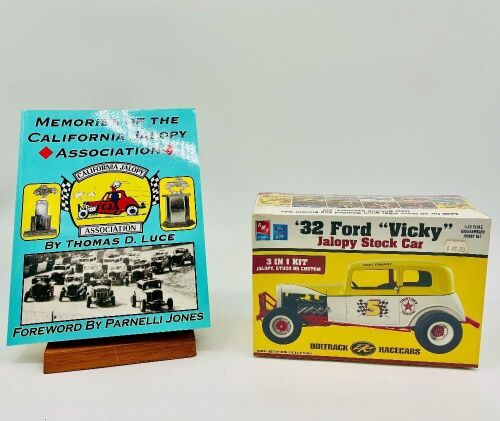 JALOPY STOCK CAR: A 1:25 scale model kit by AMT/ERTL of the 1932 Ford "Vicky" Jalopy Stock Car in unopened box together with a softcover book 'Memories of the California Jalopy Association' by Thomas D.Luce [Location: Sydney]
