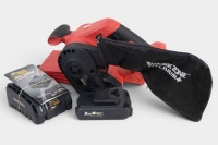 BELT SANDER: A Workzone branded belt sander - '9930-20V', with battery and battery charger, tested, in working order