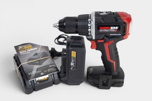 363 · DRILL: A Workzone cordless brushless hammer drill 'PT190102' 20V, with battery and battery charger. Tested in working order