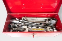 SPANNERS/SOCKETS: A small tool chest containing a group of various spanners and sockets, some being by Sidchrome, tool chest measures 39cm wide, 16cm deep, 13cm high overall - 2