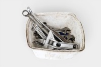 SPANNERS: A tub of spanners, comprising of adjustable and ring spanners of varied sizes - 2