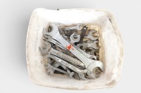SPANNERS: A tub of spanners including some by Sidchrome, various sizes and makers included