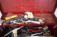 TOOL BOX: A Tool box with contents, containing various tools such as spanners, multi-grip pliers, and other various items, tool box measures 47cm wide, 21cm deep, 17cm high - 2