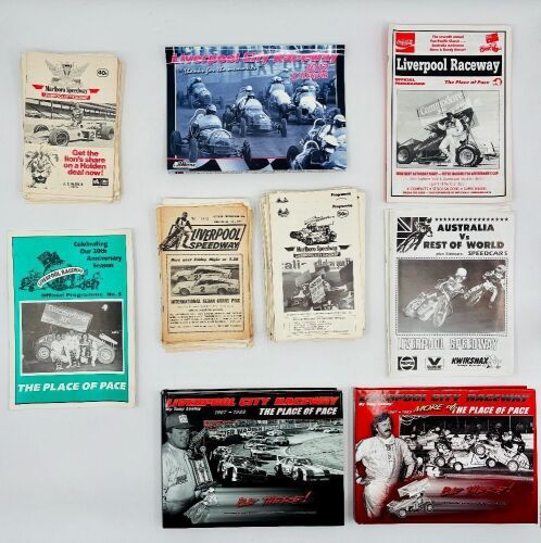 352 · LIVERPOOL CITY RACEWAY: Two hardcover books, Volume 1 and Volume 2 of 'Liverpool City Raceway: The Place of Pace' by Tony Loxley together with a 2012 calendar and a group of race programs [Location: Sydney]