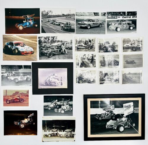 VINTAGE SPEEDWAY: A group of 22 photos including one framed item featuring vintage speedway from Australia and the USA [Loation: Sydney]