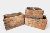 TIMBER BOXES: A group of three vintage timber boxes, Two as used for explosives