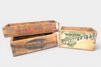 BOXES: Three timber product boxes, with markings including 'Titan Nails', 'Kraft Cheese' and 'Morton Epsom Salts'