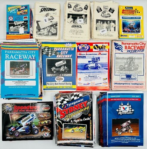 357 · PARRAMATTA CITY RACEWAY: A large group of Parramatta City Raceway race programs together with a hardcover book, 'Speedway by the Freeway: An Illustrated History of Parramatta/Sydney Speedway/Valvoline Raceway' by Tony Loxley [Location: Sydney]