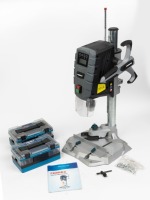 DRILL PRESS: A Ferrex 710W-900W Digital Drill Press (DP55), bench-top unit. Tested and working. Comes with user manual, and two 226 piece drill bit sets by Ferrex