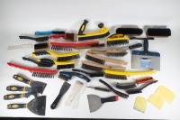 SCRAPERS / BRUSHES: A tray of assorted scrapers and brushes of different styles & sizes
