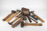 HAMMERS: A tray of assorted hammers, includes some ball been, knock-off & mallet types of differing sizes