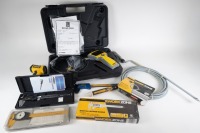 CALIPERS / CAMERA: A tray of assorted measuring calipers, one inspections camera & one pipe cleaner tool