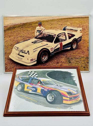 BARRY GRAHAM: A large framed photo together with a framed illustration of Barry Graham and his Chevrolet Monzas [Location: Sydney]