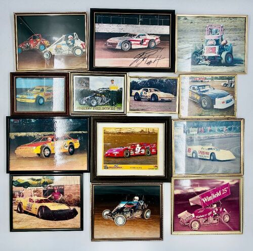 382 · AUSTRALIAN SPEEDWAY: A group of 13 framed photos of various series of Australian Speedway [Location: Sydney]