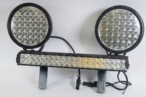 448 · LED SPOTLIGHTS: A three LED spotlight set affixed to mounting bar
