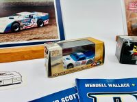 DIRT LATE MODEL: A group of dirt late model items including three 1:64 scale models by Action Collectables and ADC, a photo on card signed by Donnie Moran, three issues of 'Dirt Late Model Magazine' and two stickers [Location: Sydney] - 3