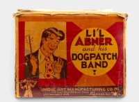 L'IL ABNER DOGPATCH BAND: A circa 1945 Unique Art Manufacturing Co (USA) clockwork tinplate 'L'il Abner & his Dogpatch Band' set in original box, features four moving figures attached to piano, 16.5cm wide, 14cm high - 3