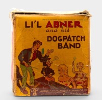 L'IL ABNER DOGPATCH BAND: A circa 1945 Unique Art Manufacturing Co (USA) clockwork tinplate 'L'il Abner & his Dogpatch Band' set in original box, features four moving figures attached to piano, 16.5cm wide, 14cm high - 4
