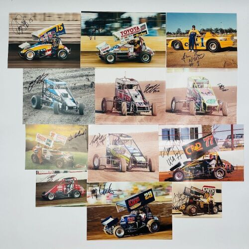 SPEEDWAY: Twelve autographed photos from Australian and American speedway drivers [Location: Sydney]