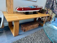 TABLE: A modern bespoke solid timber large table, believed to be Spotted Gum, 240cm long, 90cm wide, 75cm high [UPDATED DESCRIPTION] - 4