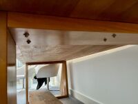 TABLE: A modern bespoke solid timber large table, believed to be Spotted Gum, 240cm long, 90cm wide, 75cm high [UPDATED DESCRIPTION] - 9